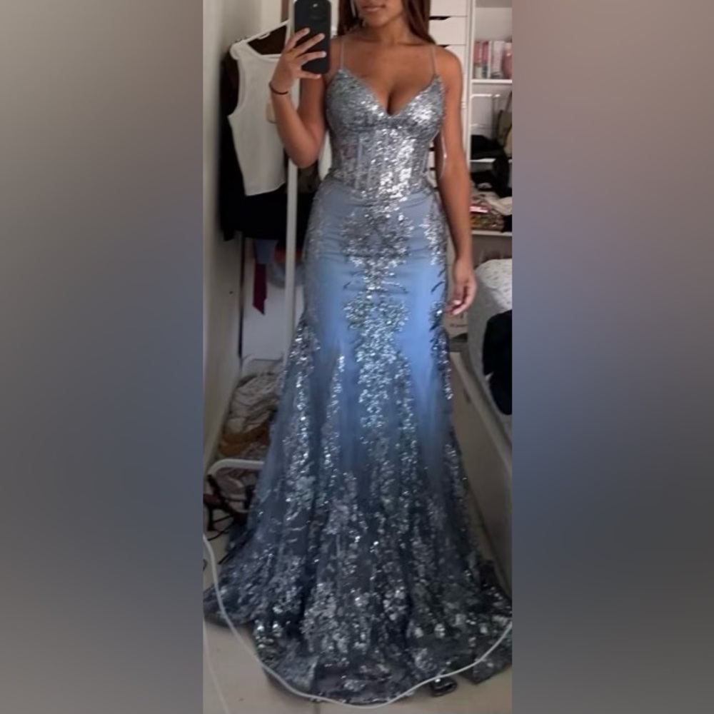 NEVER WORN - Blue/silver glittery Velvi ball gown